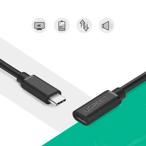 UGREEN CABO DE EXTENSÃO USB-C MACHO PARA USB-C FÊMEA 50CM MULTIFUNÇÕES UGREEN (40574) BLACK
