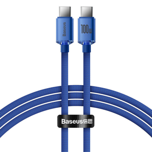 CABO BASEUS CRYSTAL SHINE BRAIDED USB-C/USB-C 100W 1.2M (BLUE)
