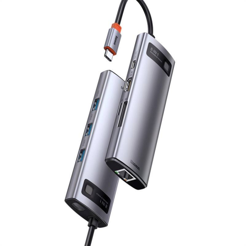BASEUS METAL GLEAM 8IN1 MULTIFUNCIONAL TYPE-C/HUB/HDMI/SD/RJ45/USB GRAY