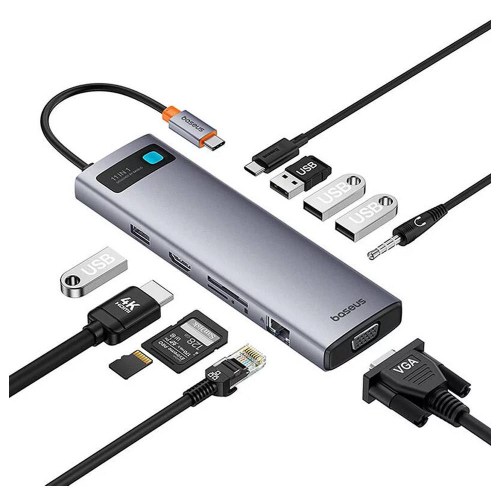 BASEUS METAL GLEAM 11IN1 MULTIFUNCIONAL HUB GRAY