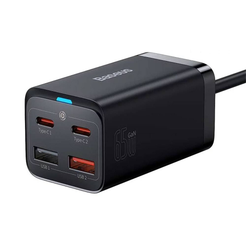 CARREGADOR RAPIDO BASEUS GaN3 PRO 65W (2XUSB-C+2X USB-A) BLACK