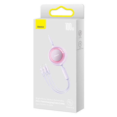 CABO BASEUS BRIGHT MIRROR RETRACTABLE 3IN1 TYPE-C TO (USB-A/USB-C/LIGHTNING) 100W PURPLE 