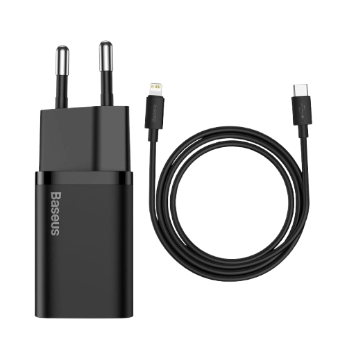BASEUS SUPER SI 1C CARREGADOR USB-C 20W+ CABO LIGHTNING 1M BLACK