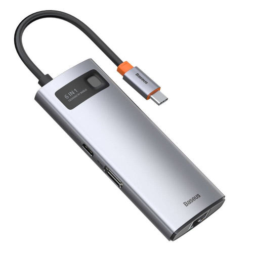 BASEUS METAL GLEAM 6IN1 MULTIFUNCIONAL TYPE-C/HUB/HDMI/RJ45/3X USB 3.0 GRAY