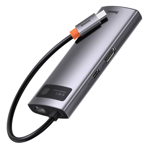 BASEUS METAL GLEAM 6IN1 MULTIFUNCIONAL TYPE-C/HUB/HDMI/RJ45/3X USB 3.0 GRAY