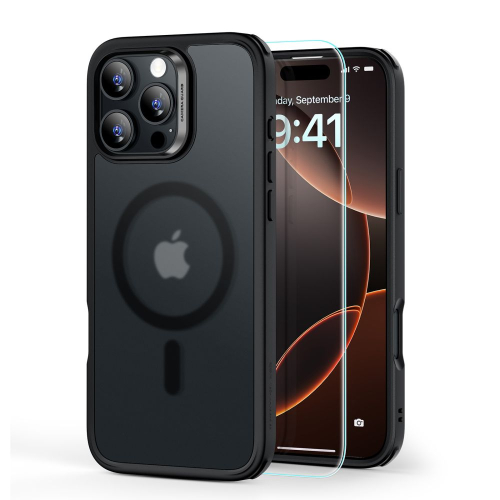 PACK ESR CAPA HYBRID HALOLOCK MAGSAFE & TEMPERED GLASS IPHONE 16 PRO FROSTED BLACK