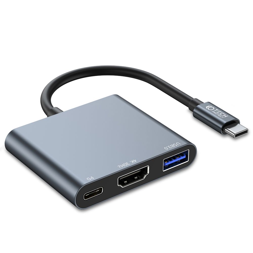 HUB ADAPTER TECH-PROTECH  3 EM 1 TYPE-C USB3.0 HDMI 4K 30HZ PD100W SPACE GREY