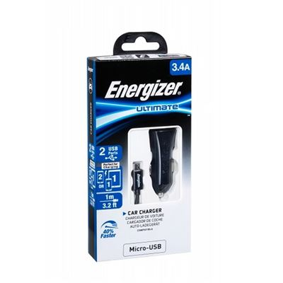 ENERGIZER ULTIMATE CAR CHARGERDUAL USB 3.4A BLACK - INCLUI CABO MICRO-USB