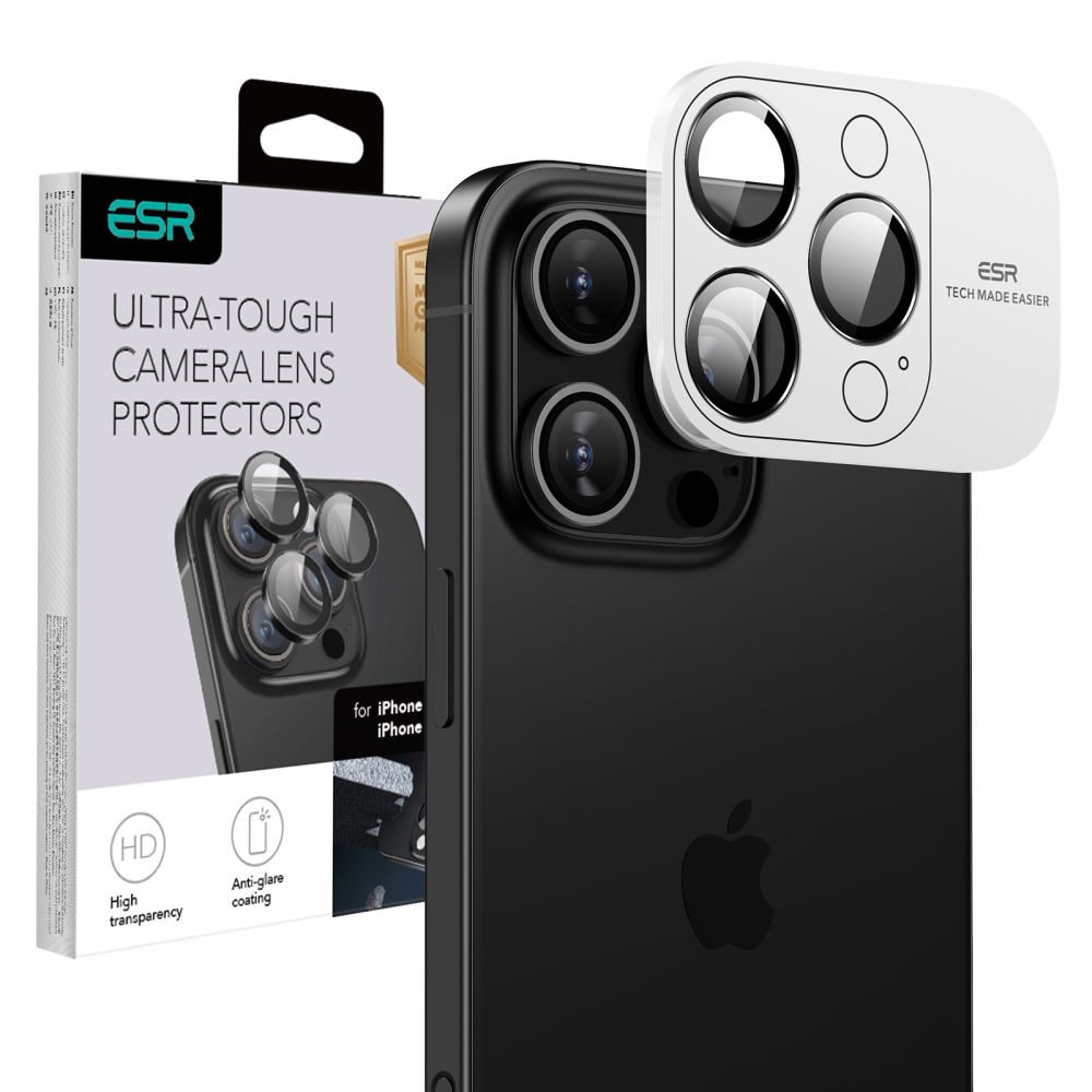 PROTEÇÃO LENTES CAMERA ESR  IPHONE 16 PRO/16 PRO MAX/15 PRO/15 PRO MAX/14 PRO/14 PRO MAX BLACK